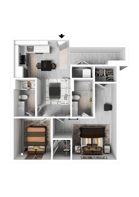 a stylized floor plan of a 2100 sq ft apartment